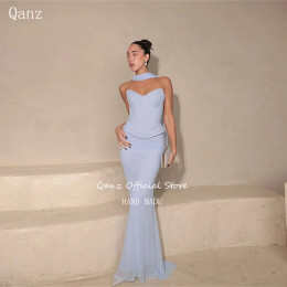 Qanz Голубые шифоновые платья для выпускного вечера Русалка Modst Vestidos De Fiesta Корсет без бретелек сзади Robe De Soirée Женский индивидуальный заказ