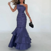 Вечернее платье по индивидуальному заказу на одно плечо без рукавов длиной до пола, многоуровневое платье русалки с темпераментом, фото цвета, платья для особых случаев на заказ