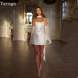 Атласные блестящие аппликации Verngo lvory, свадебные мини-платья с драпировкой и шлейфом, короткие свадебные платья для женщин, индивидуальный стиль