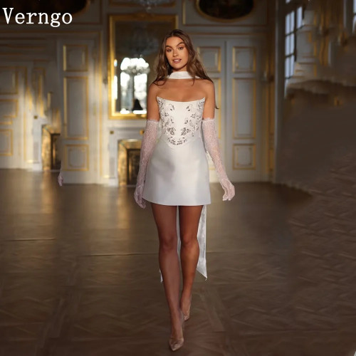 Атласные блестящие аппликации Verngo lvory, свадебные мини-платья с драпировкой и шлейфом, короткие свадебные платья для женщин, индивидуальный стиль
