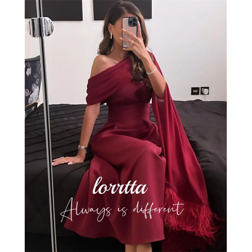 Lorrtta Feather Decoration Deep Red Eid Dress Вечернее элегантное женское платье для выпускного вечера на свадьбу по индивидуальному заказу فساتين سهرة