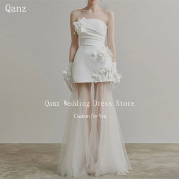 Классическое платье Qanz цвета слоновой кости Vestidos De Novia Boda, прозрачное свадебное платье трапециевидной формы с цветами и открытой спиной, вечерние платья по индивидуальному заказу