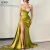 Роскошные блестящие вечерние платья LORIE с юбкой-годе, V-образным вырезом, плиссированные сексуальные платья с высоким разрезом сбоку для выпускного вечера, атласные платья для невесты