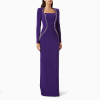 Luxury Purple Evening Dress For Wedding Floor Length Prom Dress Sheath Formal Party Gown Long Sleeves Beaidng Saudi Arabia Dress