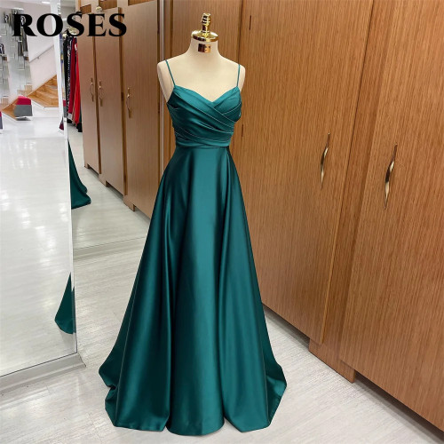 ROSES Drak Green Вечерние платья трапециевидной формы с V-образным вырезом и складками Платья для особых случаев Милая на тонких бретельках Платье для выпускного вечера по индивидуальному заказу