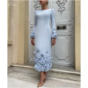 Kobe Blue 3D Flower Mom Pretended Prom Dress Four-Way Stretch Свадебные платья с круглым вырезом и длинными рукавами, платья de noche по индивидуальному заказу