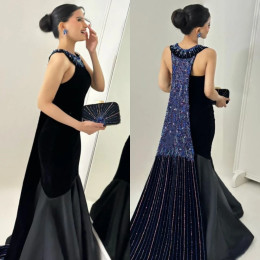 Модное платье Quinceanera с лямкой на шее, расшитое бисером и блестками, длиной до пола, шармез, вечернее платье по индивидуальному заказу