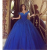 Королевское синее платье Золушки Quinceanera, бальное платье с открытыми плечами, пышное тюлевое вечернее платье с бисером Sweet 16, платье