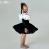 LORIE элегантное черное бархатное платье с цветочным узором для девочек, трапециевидное платье с открытыми плечами и 3D цветами, свадебное платье, короткое платье на день рождения, на заказ