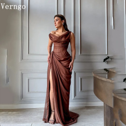 Verngo коричневое шифоновое вечернее платье на одно плечо, платье русалки для выпускного вечера, плиссированное платье с боковым разрезом, сексуальные платья для торжественных случаев по индивидуальному заказу