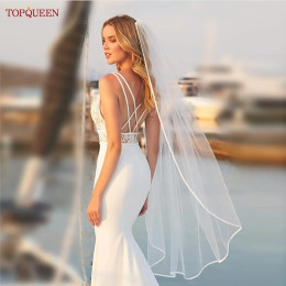 TOPQUEEN V21 Свадебная фата с ленточным краем, свадебная короткая одноуровневая элегантная свадебная фата Rochii, длинная с расческой, мягкая Veu