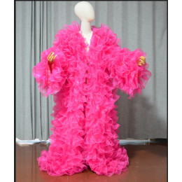 Amazing Layered Organza Long Jacket Puffy And Long Full Sleeves Cape  Vest Outfit  Party fashion stage drag queen Coat cloak