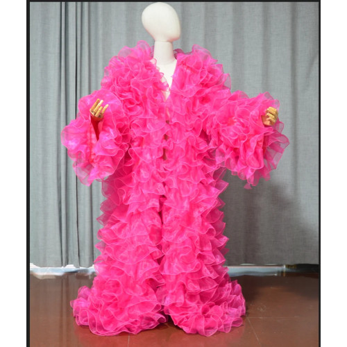 Amazing Layered Organza Long Jacket Puffy And Long Full Sleeves Cape  Vest Outfit  Party fashion stage drag queen Coat cloak