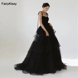 FairyKissy Принцесса Черные многоярусные свадебные платья Корея Фотосессия Спагетти на бретельках Многослойные вечерние платья Корсет сзади по индивидуальному заказу
