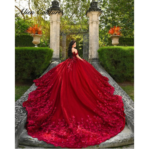 Роскошное красное бальное платье принцессы Quinceanera, платья из бисера и цветов, аппликации, кристаллы, вечеринка по случаю дня рождения для 15-го девочек по индивидуальному заказу