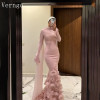 Verngo детское розовое вечернее платье из крепа элегантное платье для выпускного вечера с 3D цветами с высоким воротом и длинными рукавами мусульманское платье для торжественных случаев по индивидуальному заказу