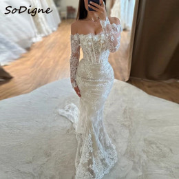 SoDigne Русалка Кружевные свадебные платья с открытыми плечами и длинными рукавами Свадебное платье в стиле бохо Robe De Mariee ﻿ Индивидуальный