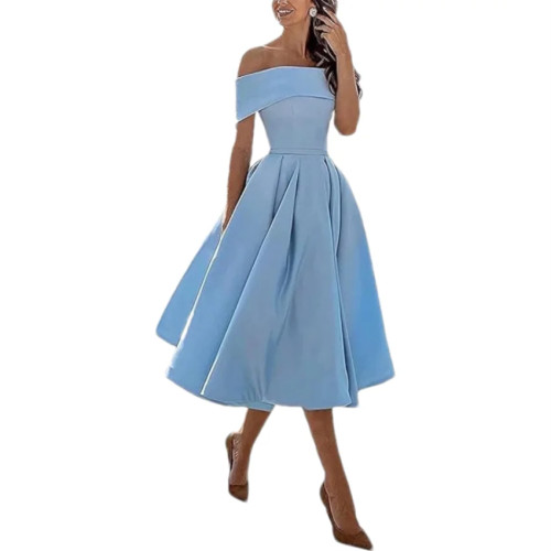 Простое атласное короткое платье для выпускного вечера без бретелек по индивидуальному заказу с карманами, скромное трапециевидное платье с открытыми плечами, коктейльные платья чайной длины
