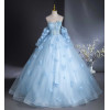 Голубое съемное платье Quinceanera с длинными рукавами, атласное платье без бретелек, милые платья Quinceanera, платья для выпускного вечера по индивидуальному заказу