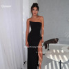 Qunque Elegant Women Evening Dresses Simple Black Mermaid Party Dress Sexy Off Shoulder High Slit Customized Vestidos De Fiesta