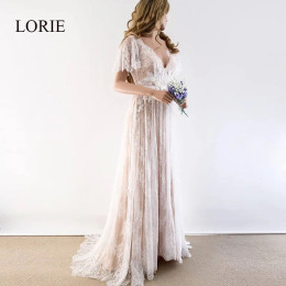LORIE Boho Свадебное платье с v-образным вырезом и короткими рукавами, кружевное пляжное свадебное платье с 3D цветами и открытой спиной, индивидуальные богемные платья трапециевидной формы для невесты