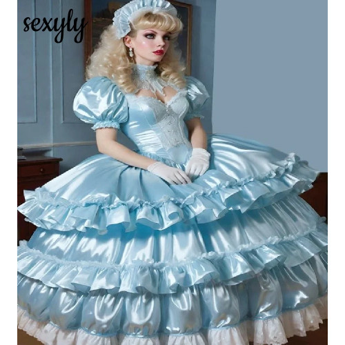 Косплей Блакитные викторианские платья для выпускного вечера Robe De Bal Bustle 18-е средневековое вечернее платье Многоуровневое кружево Ренессанс Формальная вечеринка