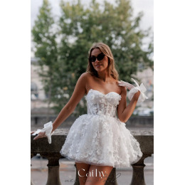 Cathy White Mini Prom Dresses Heart Shaped Neck Flower Lace Appliques فساتين السهرة Индивидуальные платья без рукавов verano moda