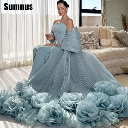 Sumnus Формальные небесно-голубые вечерние платья для выпускного вечера трапециевидной формы с цветами без бретелек вечерние платья длиной до пола, платье для выпускного со шлейфом по индивидуальному заказу