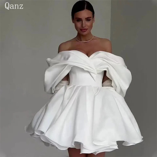 Qanz Короткие свадебные платья с открытыми плечами и карманом длиной до колена женское платье со шнуровкой Роскошные платья на день рождения 2024