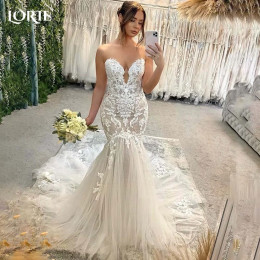 LORIE Boho Русалка Свадебные платья Кружевное платье трапециевидной формы с открытой спиной и милой аппликацией Платье невесты Vestidos de novia по индивидуальному заказу