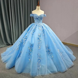 Синее вечернее платье 15 Quinceanera Платья с открытыми плечами Платье 15-летнего ребенка Торжественное платье для 15-летней вечеринки по индивидуальному заказу