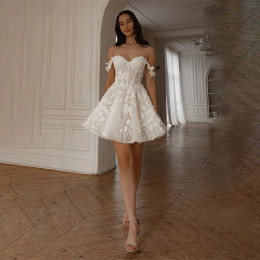 Красивые две бретели Sweethat с 3d цветочным кружевом и аппликацией Короткие/мини-свадебные платья на заказ Свадебное платье Vestido De Noival
