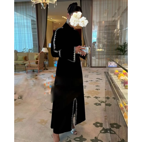 Платья для выпускного вечера Саудовская Аравия Vestidos De Fiesta Elegantes Женские вечерние платья с высоким воротником и кристаллами с разрезом спереди Вечерние платья