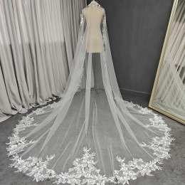 Свадебная фата Mantilla по индивидуальному заказу со скрытой гребнем, кружевная фата с блестками, длина 3 метра, аксессуары для фаты цвета слоновой кости/белого цвета