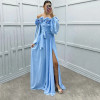 Очаровательные небесно-голубые платья для выпускного вечера 2024 с открытыми плечами и длинными рукавами платья для встречи выпускников с разрезом до бедра Бохо свадебное платье для вечеринки пляжные цветы