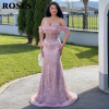 ROSES Розовое элегантное вечернее платье с открытыми плечами Вечернее платье с жемчугом и блестками Платье русалки для выпускного вечера для женщин по индивидуальному заказу