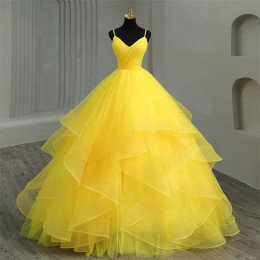 Новинка 2023, модное простое желтое платье Quinceanera, женское платье на тонких бретелях, Vestidos De 15, бальное платье в богемном стиле для принцессы