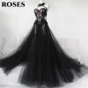 ROSES Черное кружевное платье для выпускного вечера с сердечком Фея Тюлевое свадебное платье Платье Лесная ведьма Свадебное платье Готическое свадебное платье по индивидуальному заказу