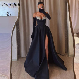 Thinyfull A-line Satin Evening Dress Sweetheart Sleeveless Crystal Prom Dresses Split Long Formal Occasion Gomns Customized