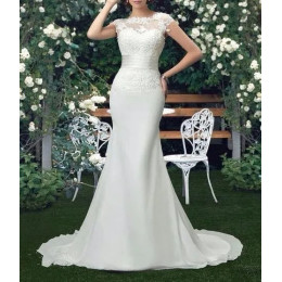 Vestido Novia Русалка Совок Свадебные платья X04 Со шлейфом и коротким рукавом по индивидуальному заказу Дешевое платье невесты Длинное шифоновое свадебное платье