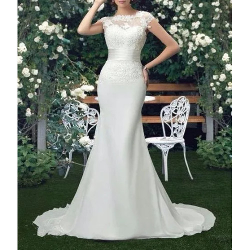 Vestido Novia Русалка Совок Свадебные платья X04 Со шлейфом и коротким рукавом по индивидуальному заказу Дешевое платье невесты Длинное шифоновое свадебное платье