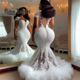 Свадебные платья Aso Ebi из тюля на пуговицах сзади и рюшами, роскошные кружевные свадебные платья в африканском стиле 2025 года, платья novias boda по индивидуальному заказу