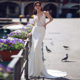 LoveDress Богемное свадебное платье с v-образным вырезом без рукавов и кружевными аппликациями Пляжное платье русалки невесты из спандекса со шлейфом на спине по индивидуальному заказу