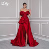Элегантное платье для выпускного вечера Lily Red с v-образным вырезом и открытыми плечами, вечернее платье для женщин, атласные плиссированные вечерние платья с разрезом по бокам, по индивидуальному заказу
