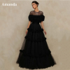 Amanda Customized Black Multilaye Вечернее платье Wave Point Prom Dress Сексуальное вечернее платье с круглым вырезом из тюля трапециевидной формы فساتين مناسبة رسمية