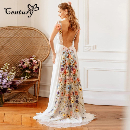 Robe de Mariee, красочное свадебное платье с вышивкой, женское свадебное платье с открытой спиной и цветочным принтом, Vestidos de Novia по индивидуальному заказу