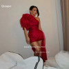 Qvala One Puff Sleeve Женские вечерние платья по индивидуальному заказу שמלות ערב Burgundy Organza Короткие мини-платья для выпускного вечера для девочек Vestidos De Festa