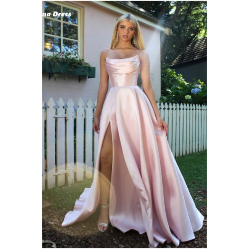 Lena Pink Robe De Cocktail Femme Элегантные платья из атласной ткани на заказ Коктейльное вечернее платье Линия женских элегантных платьев