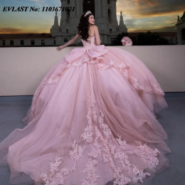 EVLAST индивидуальное розовое платье Quinceanera с цветочным принтом, бальное платье, многоуровневое кружевное платье с аппликацией и бисером, Mexico Sweet 16, Vestidos De 15 Anos SQ773