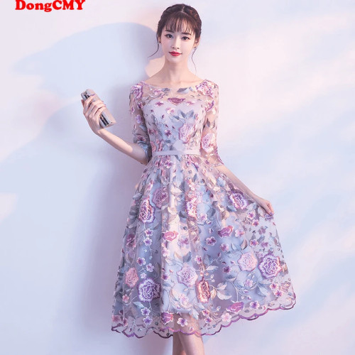 DongCMY Новые короткие вечерние платья с цветами Vestidos de Noche Элегантное женское праздничное платье для невесты